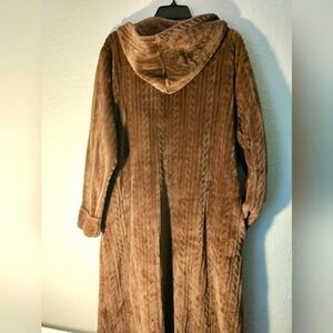 Women men flannel hooded robe winter blush warm zip up bathrobe extra large XL